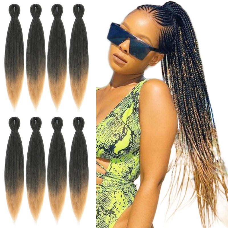 ROKTRESS Braiding Hair Pre Stretched Long Pre Stretched Braiding Hair Extensions Braiding Hair Pre Stretched 16 Inch 8 Packs Synthetic Braiding Hair Extensions For Braids (16inch,T27) - Image 1